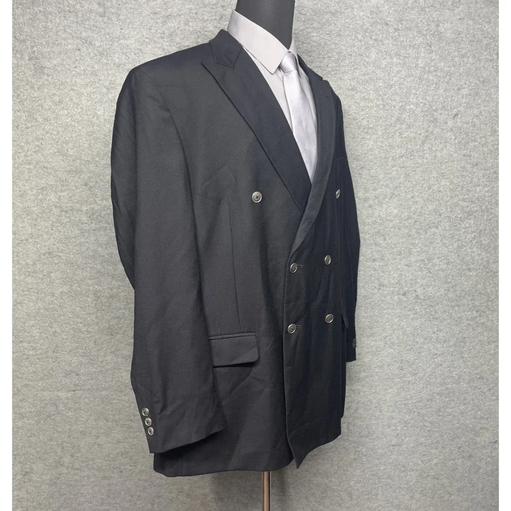 NWT Bill Blass 48L Black Double Breasted Wool Sport Coat Blazer